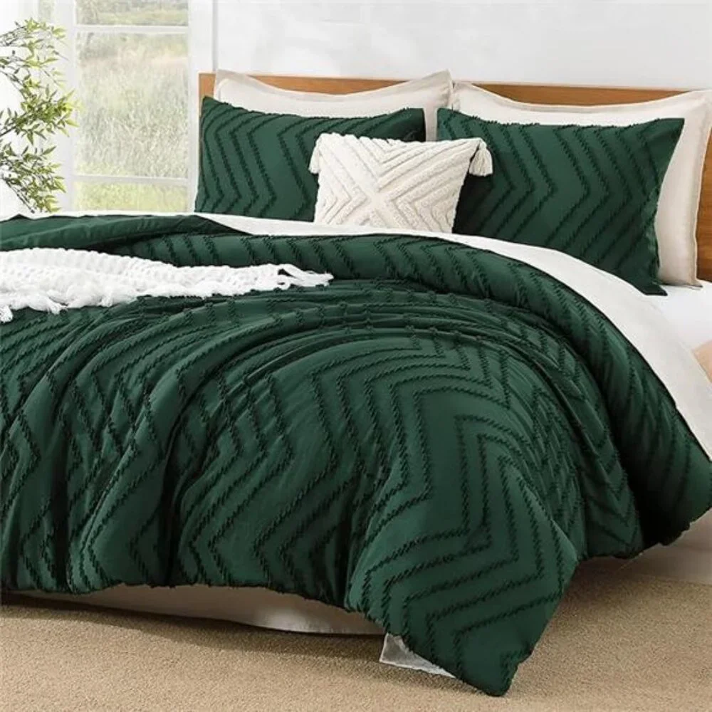 King, Queen, Full Comforter Set Dark Emerald Green, 3 Pieces Lightweight